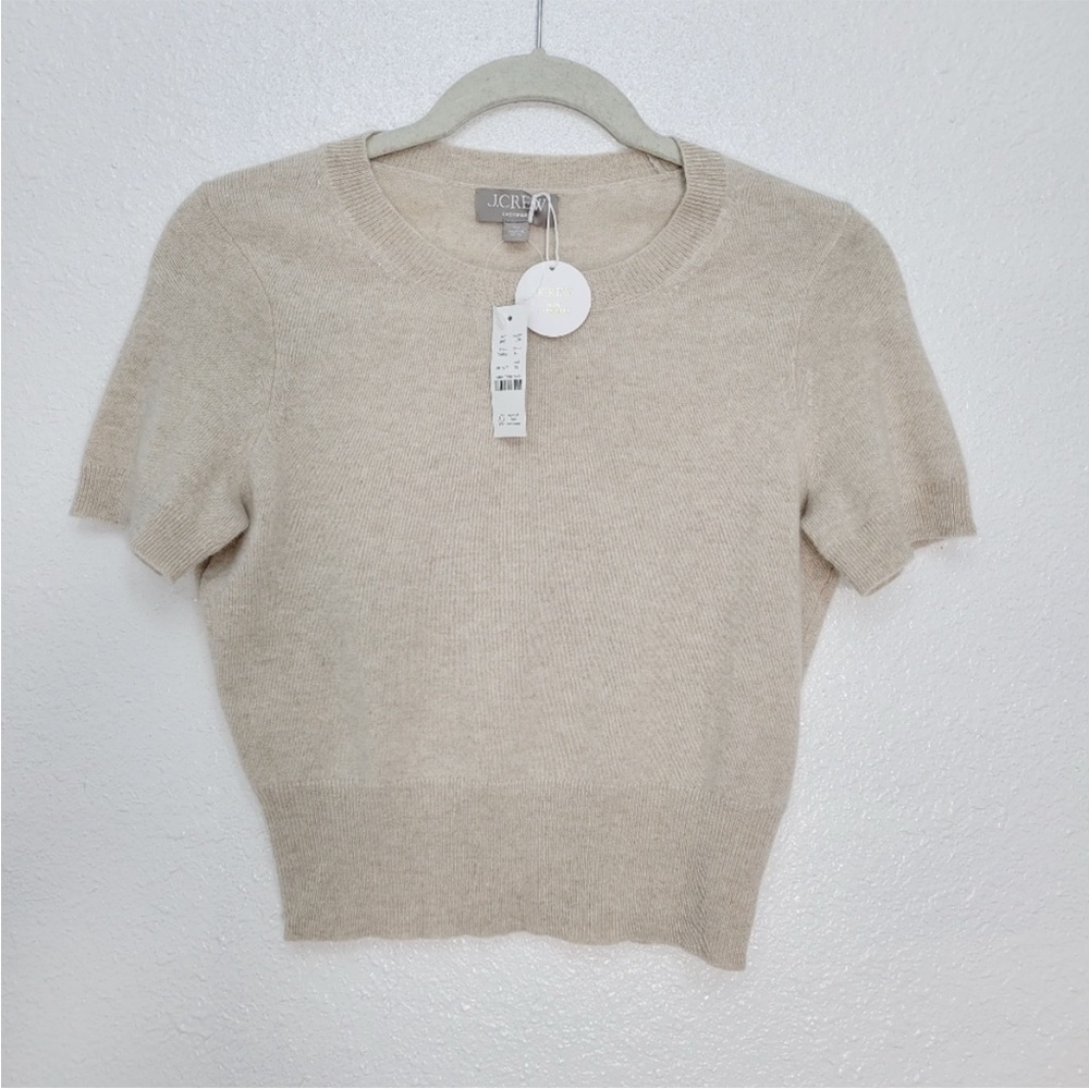 J. Crew Light Tan Crew Neck cashmere shortsleeve Sweater NWT